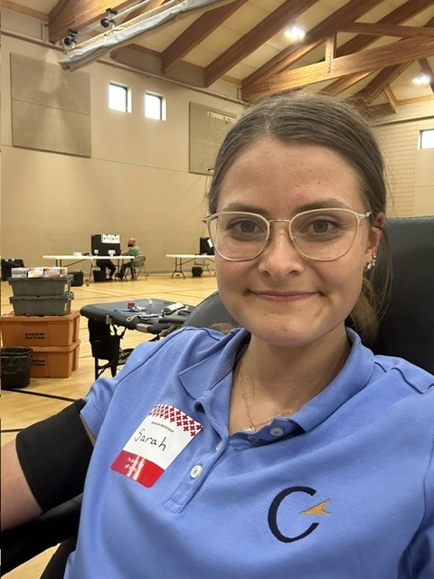 Sarah Micek-Campbell gives blood - 2024
